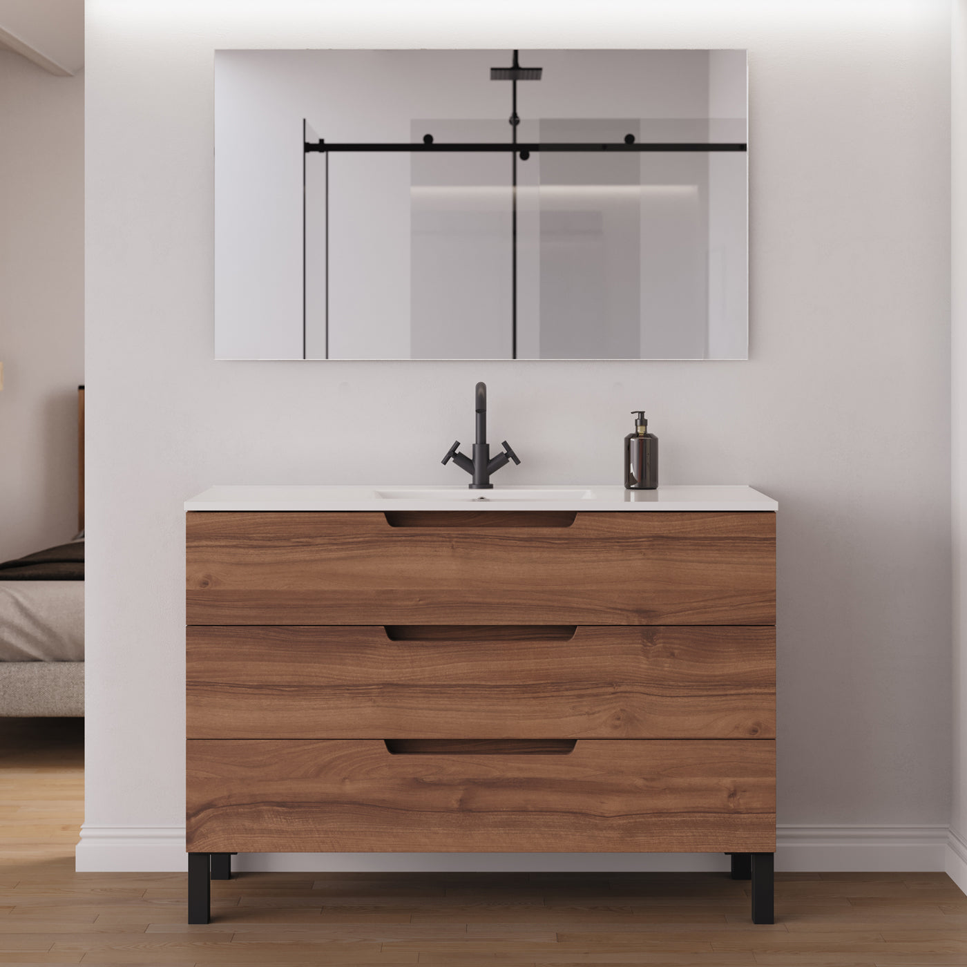 Meuble salle de bain RIZA 120cm noyer miroir