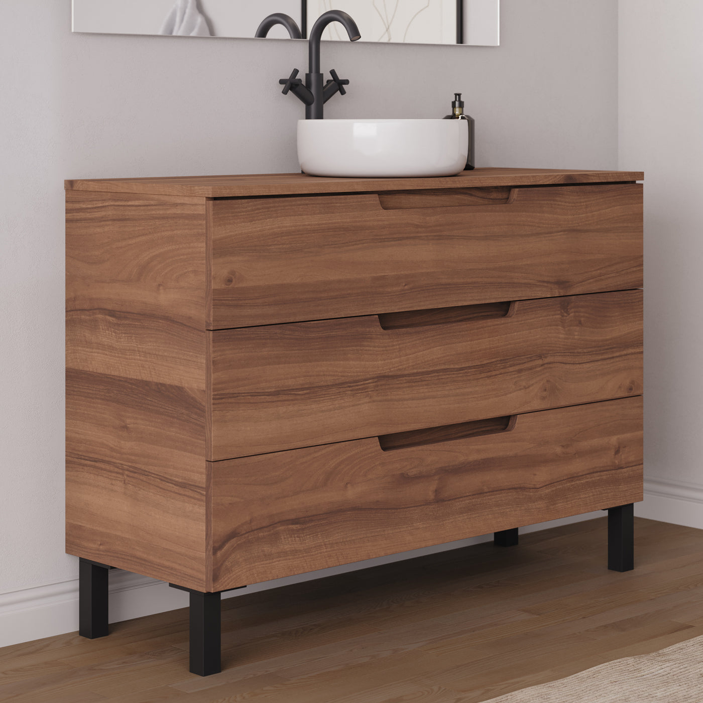 Meuble salle de bain RIZA 120cm noyer vasque ares vue profil