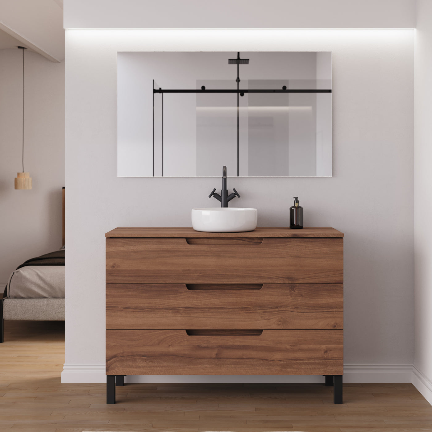 Ambiance meuble salle de bain RIZA 120cm noyer vasque ares