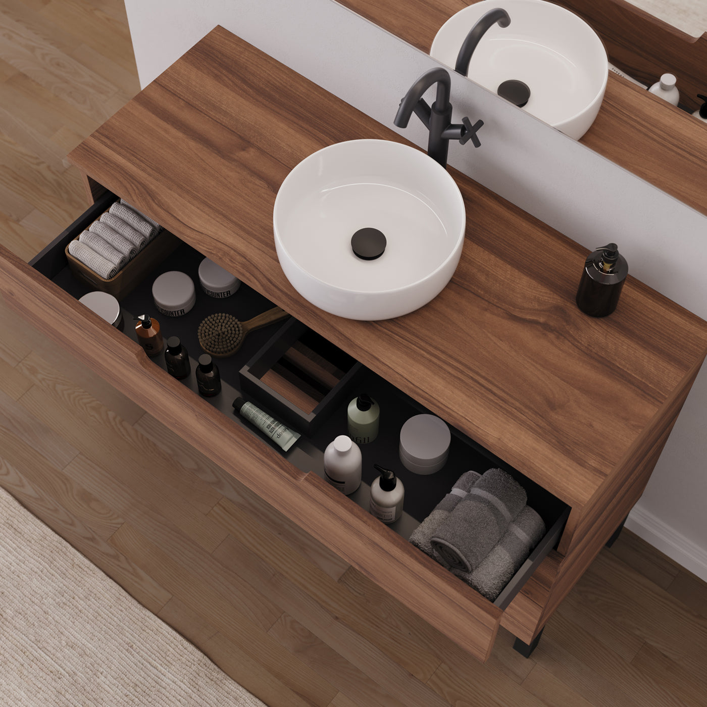 Meuble salle de bain RIZA 120cm noyer vasque ares vue dessus