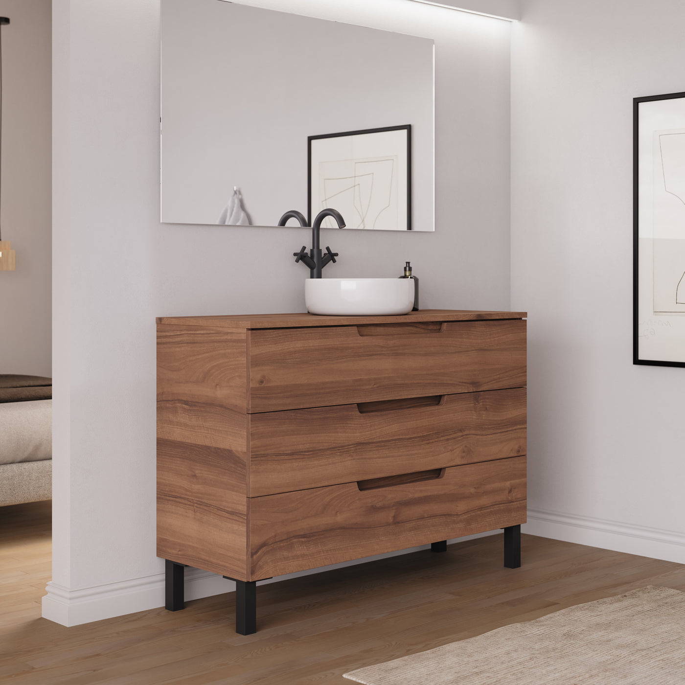 Ambiance Meuble salle de bain RIZA 120cm noyer vasque ares vue profil
