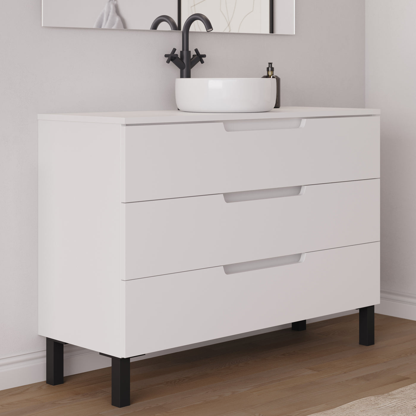 Meuble salle de bain RIZA 120cm blanc vasque ares vue profil