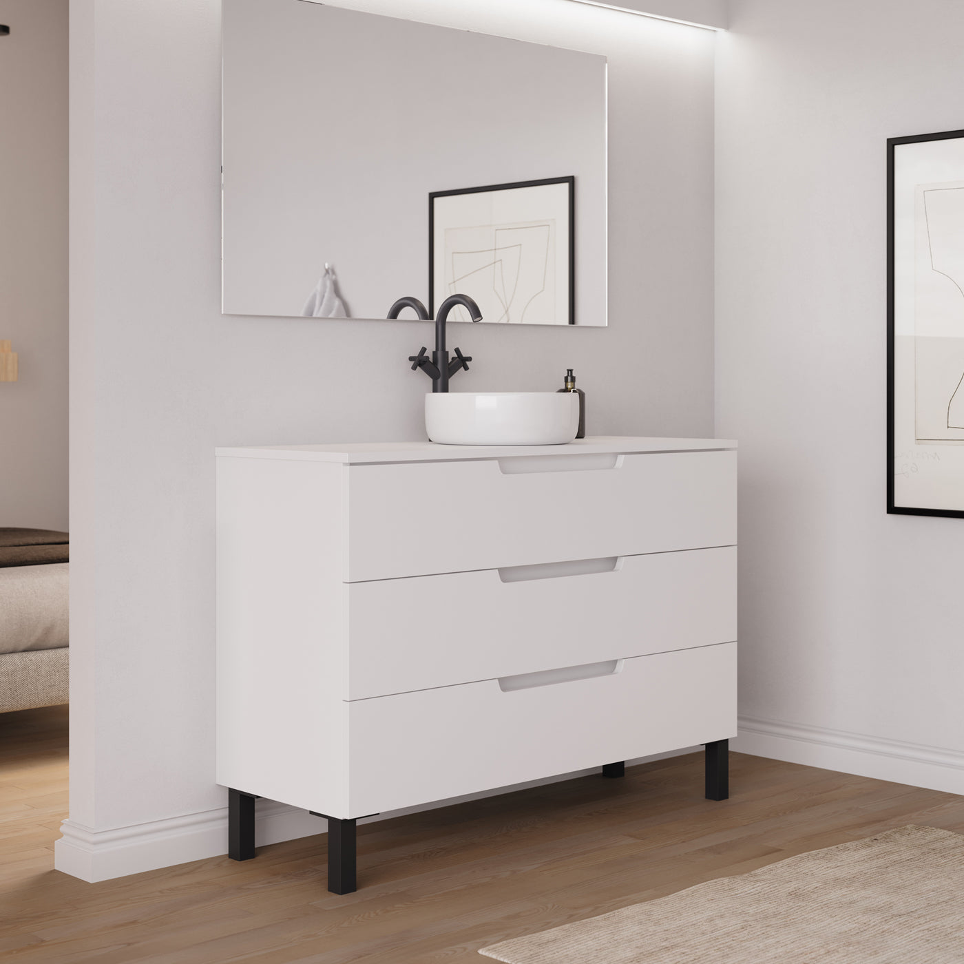 Ambiance Meuble salle de bain RIZA 120cm blanc vasque ares vue profil