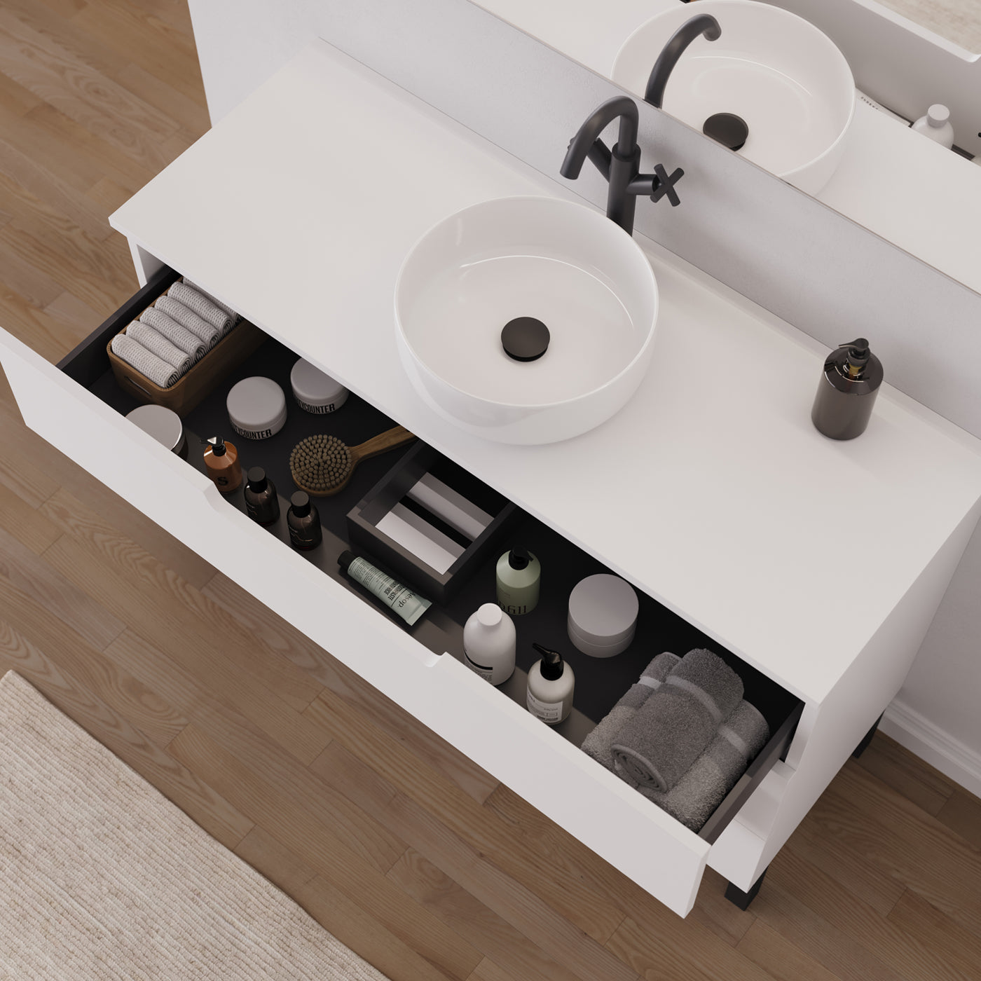 Meuble salle de bain RIZA 120cm blanc vasque ares vue dessus