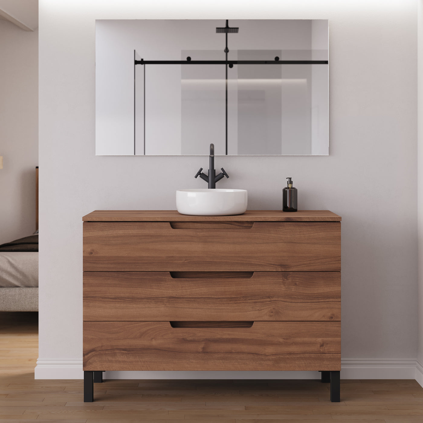 Meuble salle de bain RIZA 120cm noyer vasque ares miroir