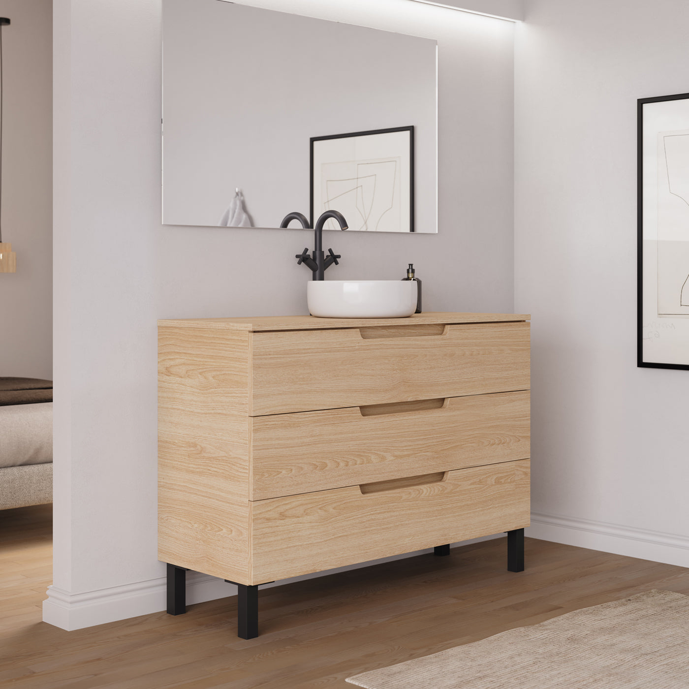 Meuble salle de bain RIZA 120cm roble era vasque ares vue côté