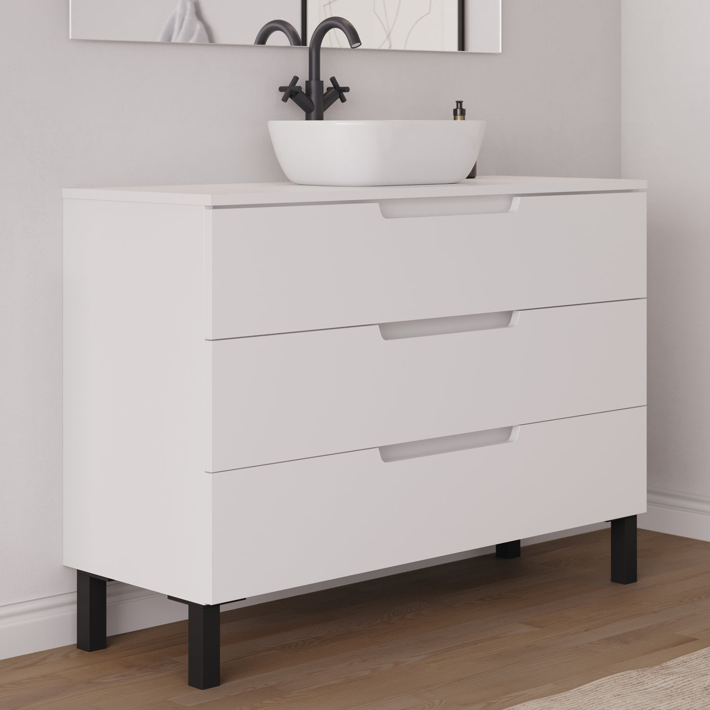 Meuble salle de bain RIZA 120cm blanc vasque zeus vue profil
