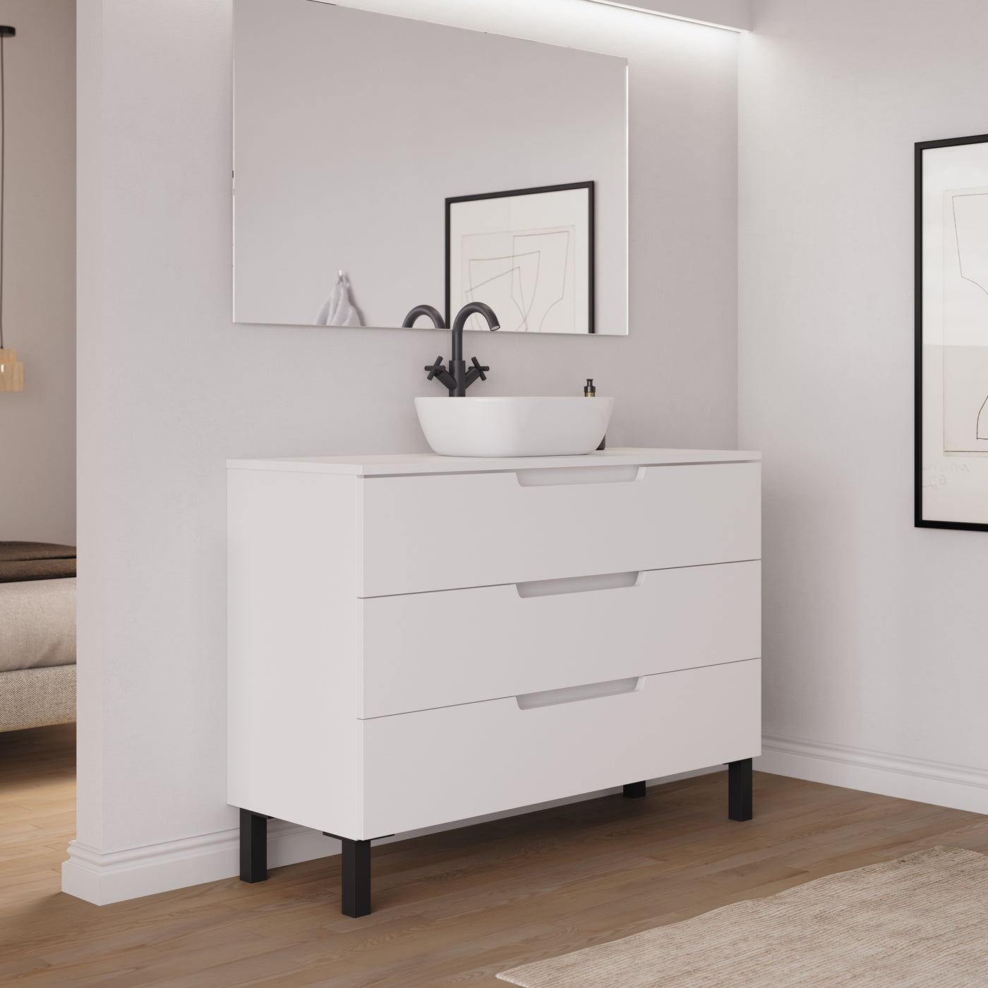 Ambiance Meuble salle de bain RIZA 120cm blanc vasque zeus vue profil