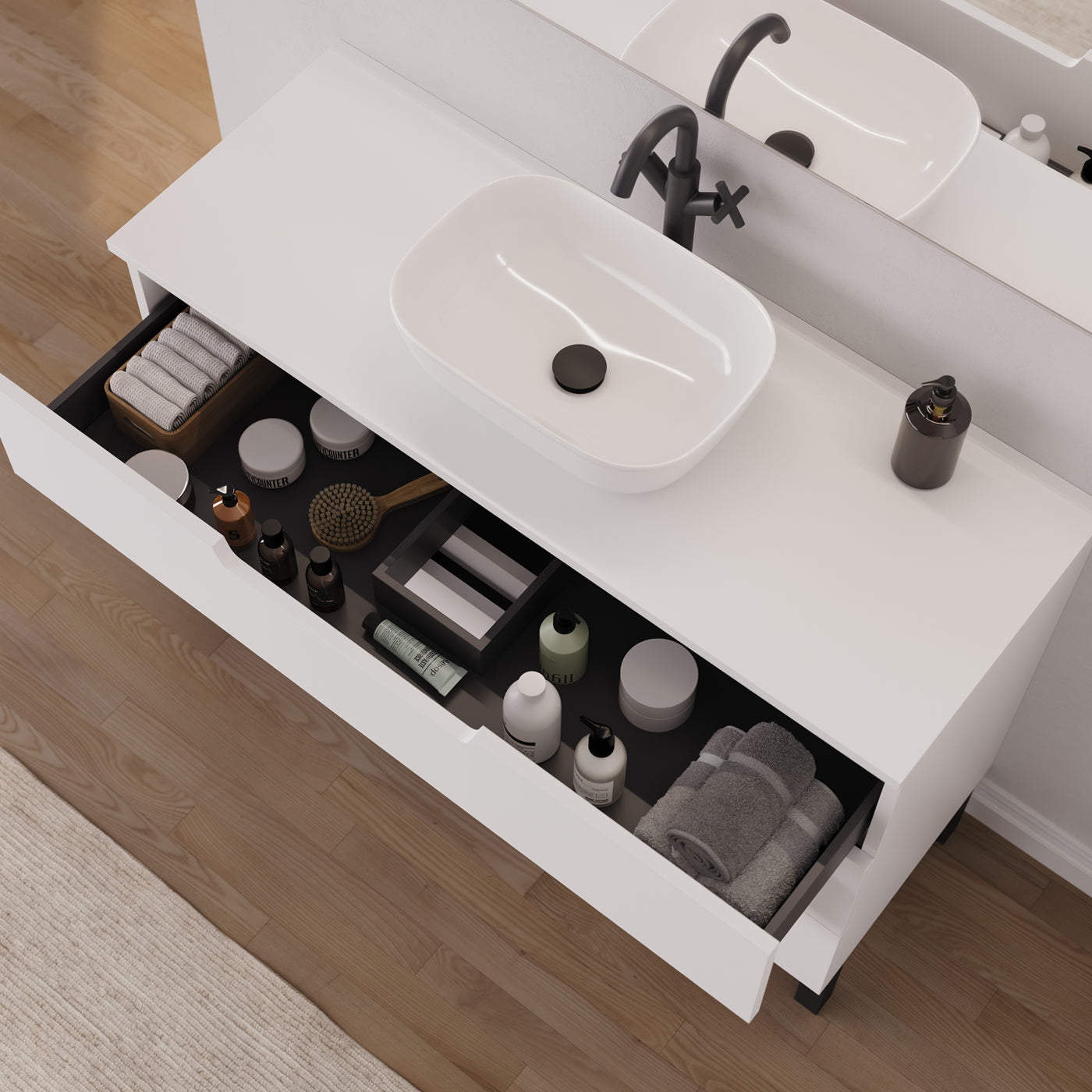 Meuble salle de bain RIZA 120cm blanc vasque zeus vue dessus