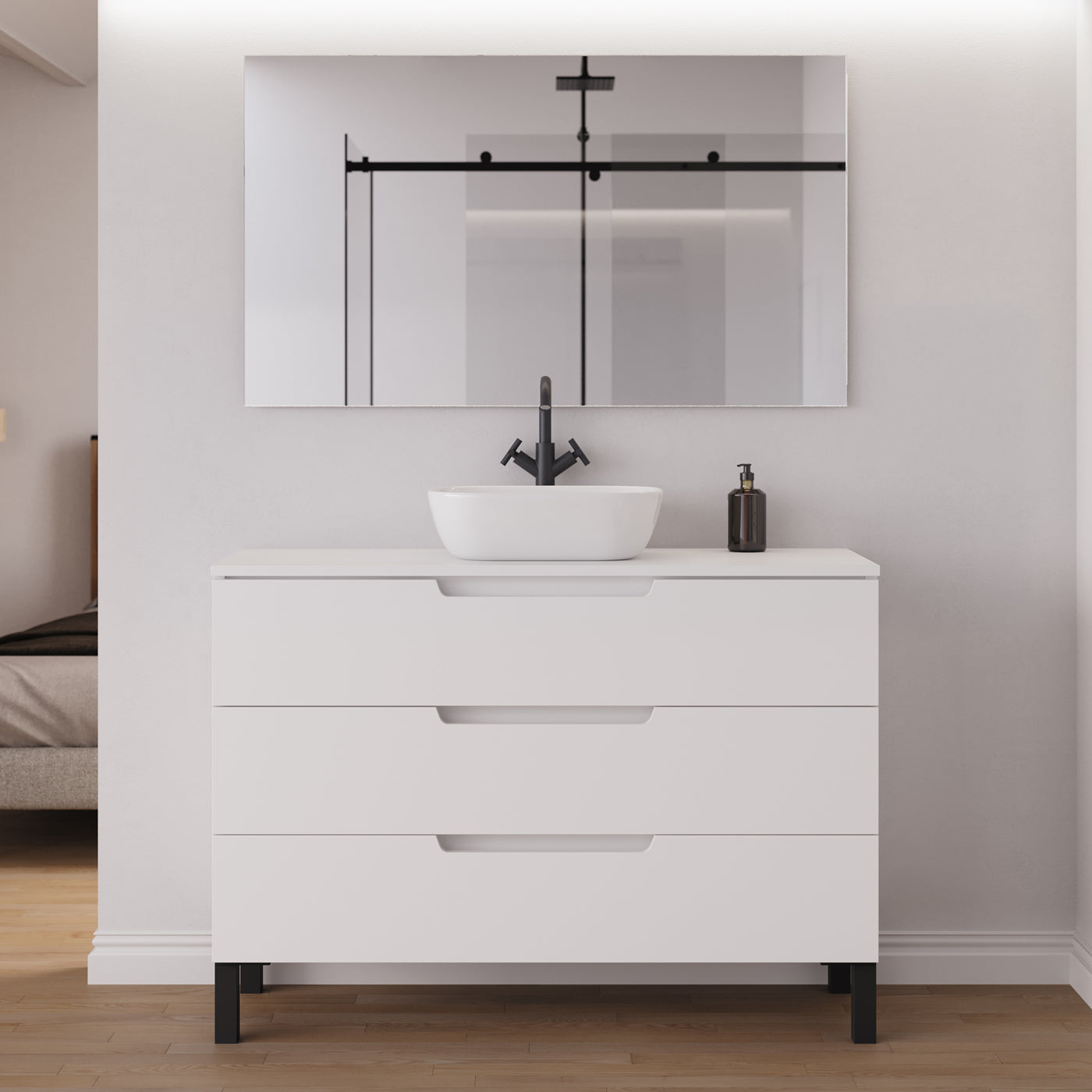 Meuble salle de bain RIZA 120cm blanc vasque zeus miroir