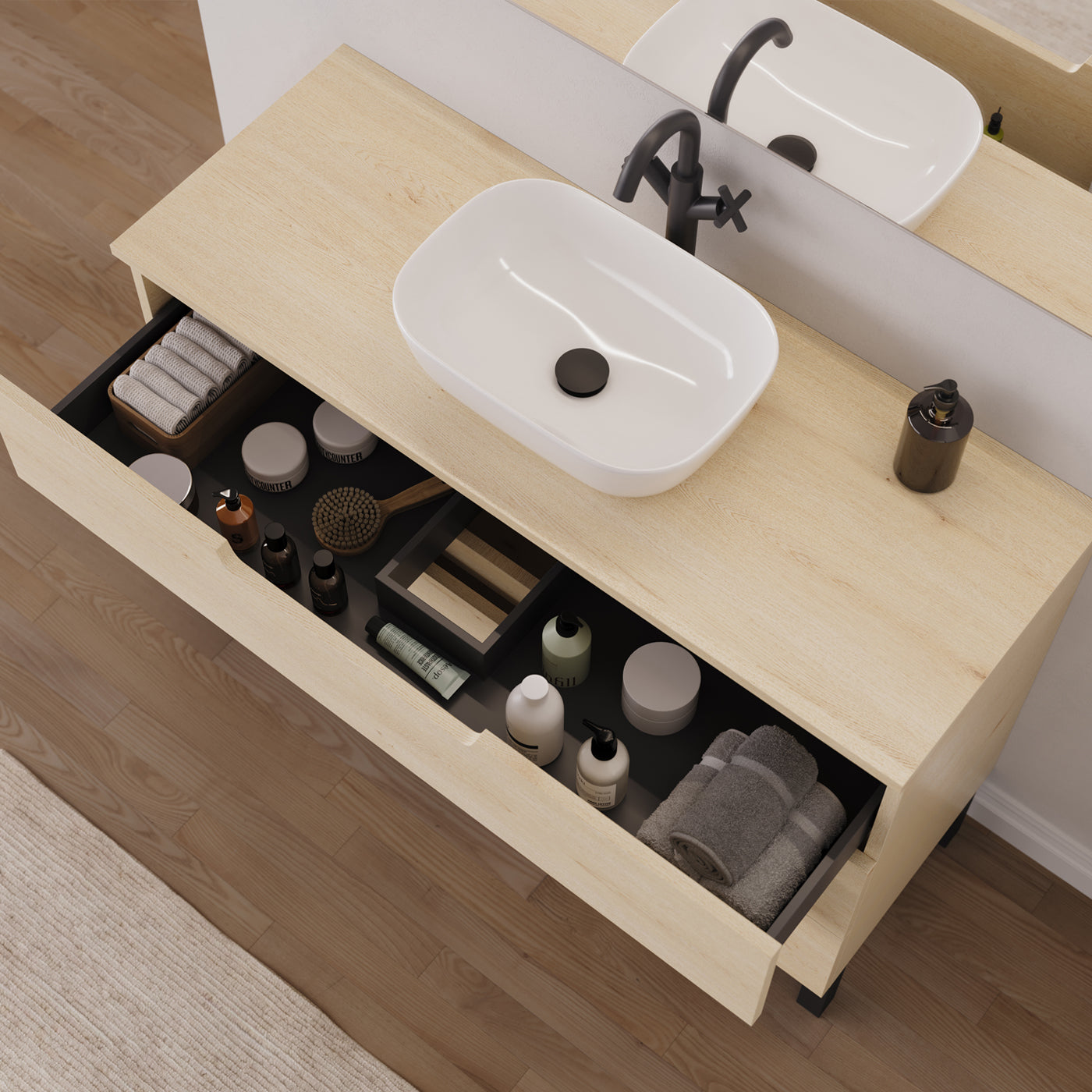 Meuble salle de bain RIZA 120cm calima vasque zeus vue dessus