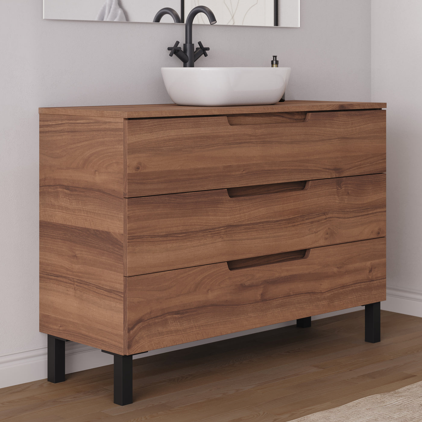 Meuble salle de bain RIZA 120cm noyer vasque zeus vue profil