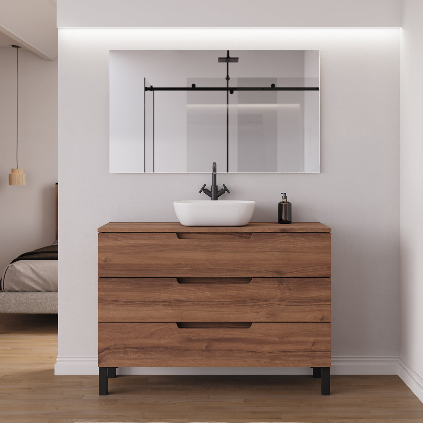 Ambiance meuble salle de bain RIZA 120cm noyer vasque zeus