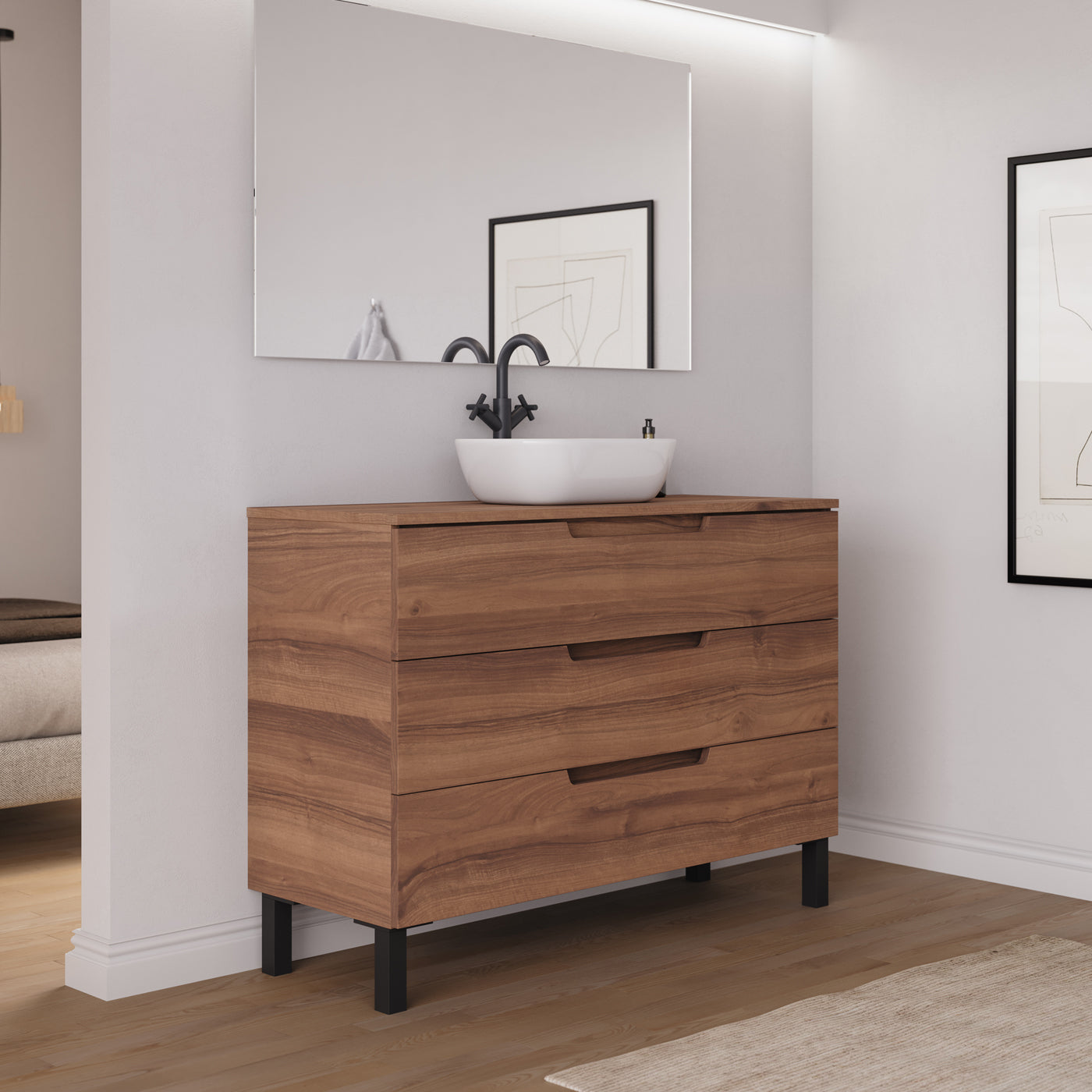 Ambiance Meuble salle de bain RIZA 120cm noyer vasque zeus vue profil