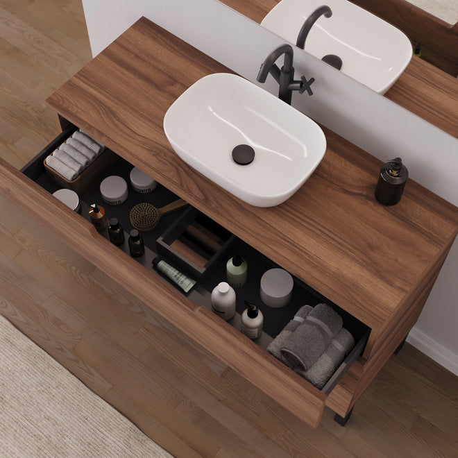 Meuble salle de bain RIZA 120cm noyer vasque zeus vue dessus