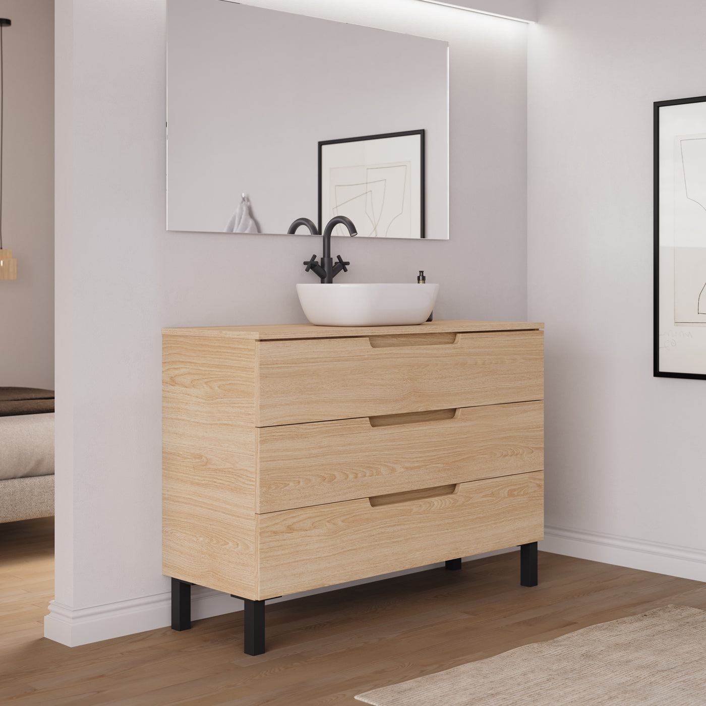 Meuble salle de bain RIZA 120cm roble era vasque zeus vue côté