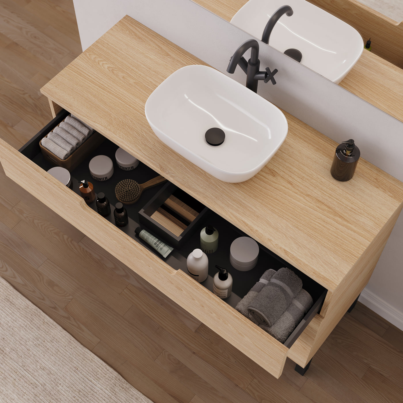 Meuble salle de bain RIZA 120cm roble era vasque zeus vue dessus