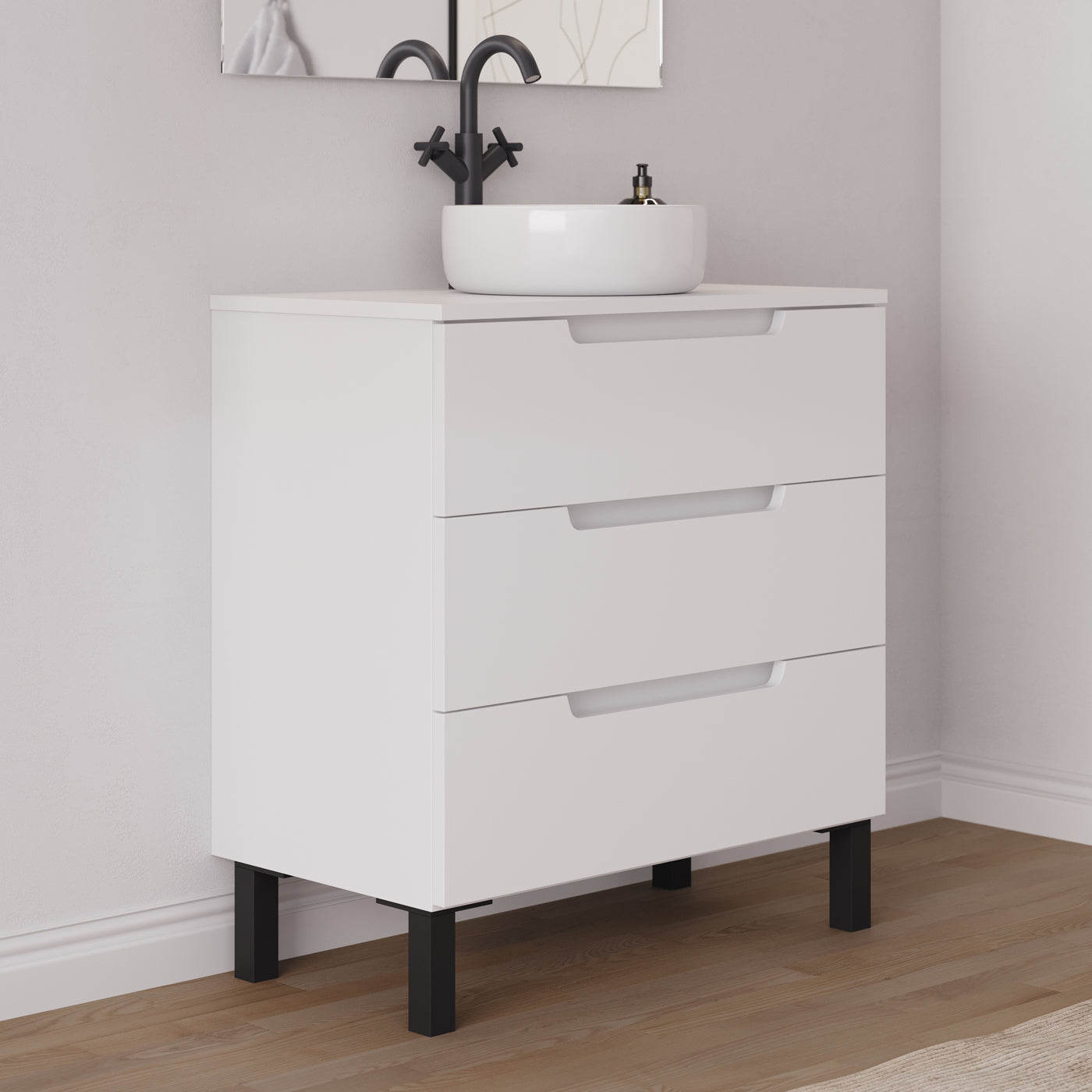 Meuble salle de bain RIZA 80cm blanc vasque ares vue profil