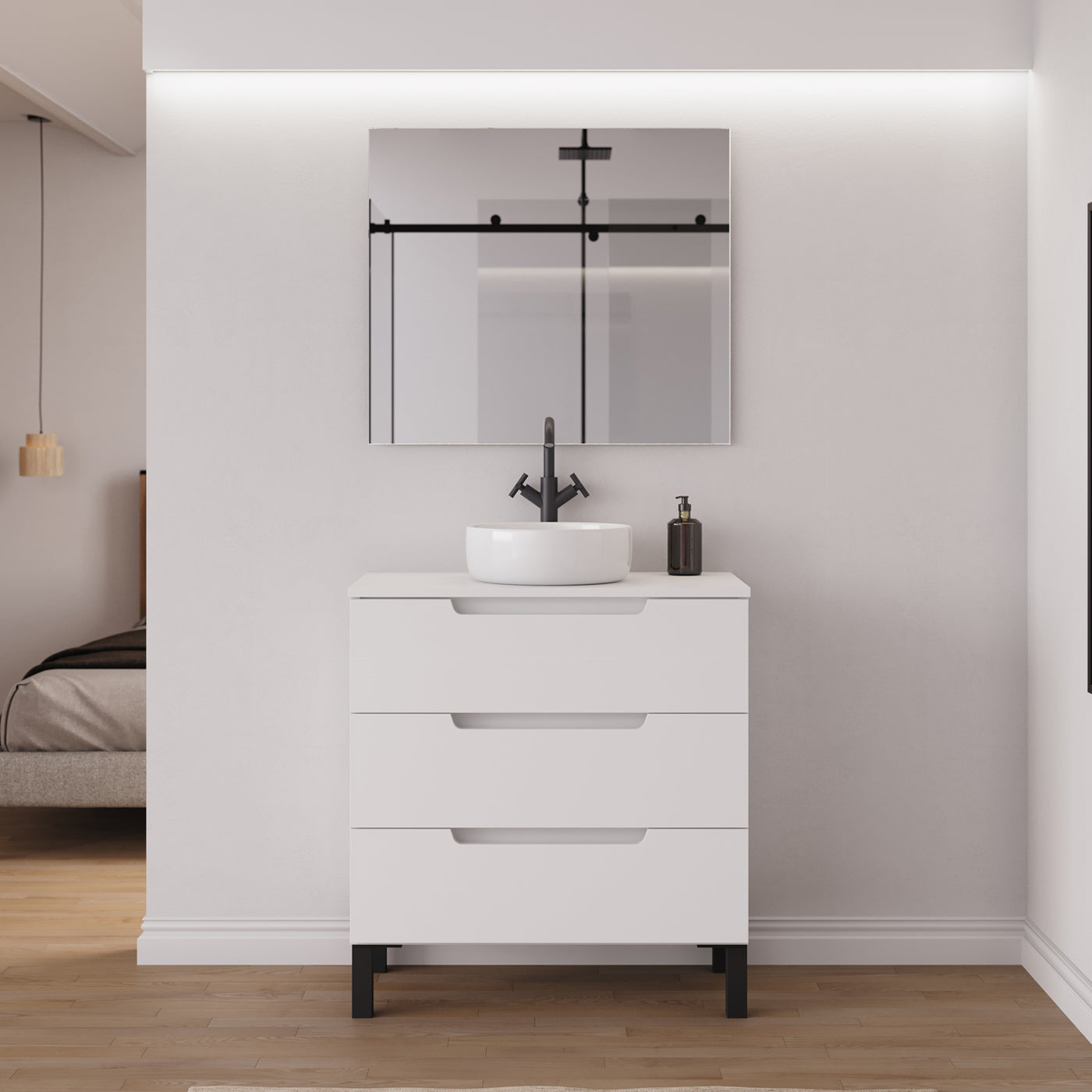 Ambiance meuble salle de bain RIZA 80cm blanc vasque ares