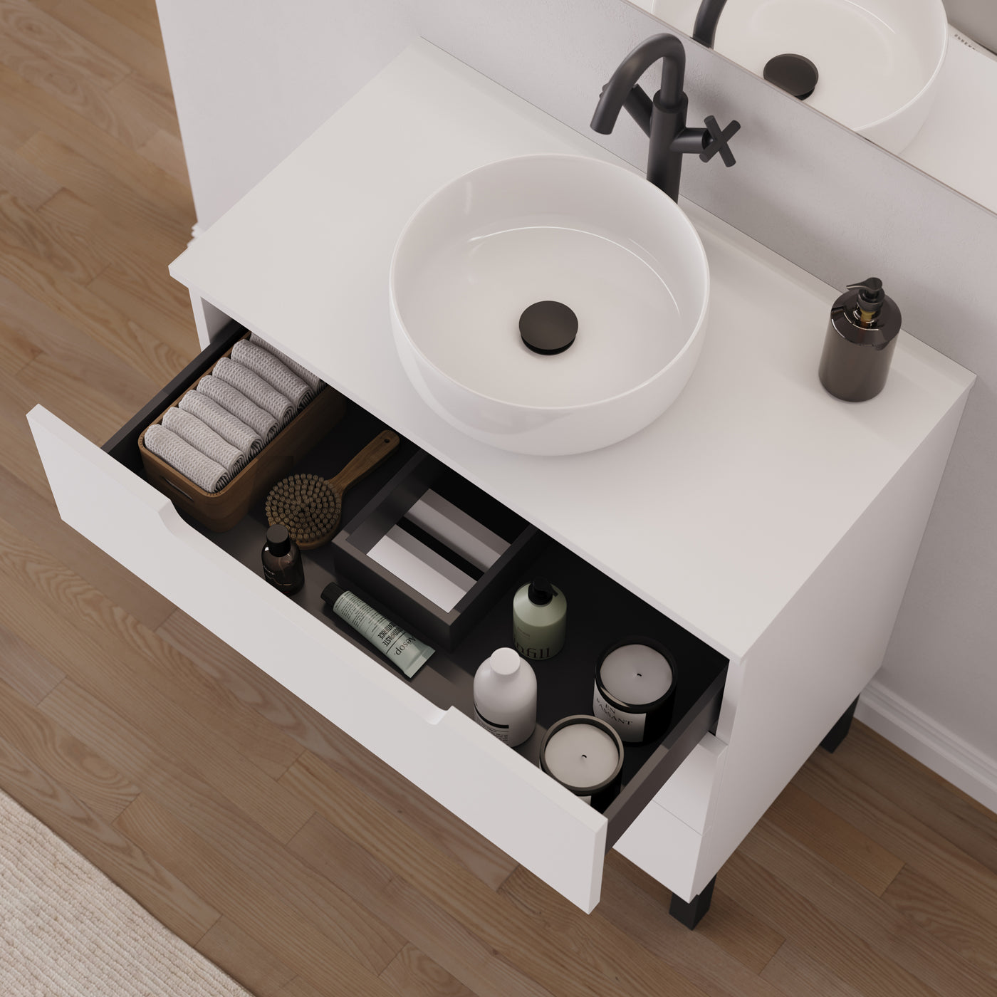 Meuble salle de bain RIZA 80cm blanc vasque ares vue dessus