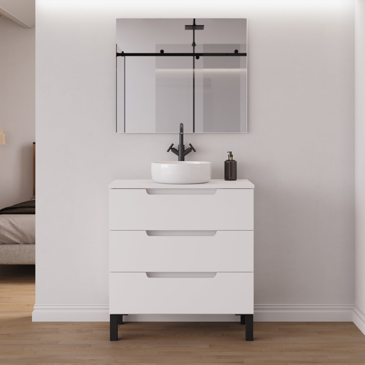 Meuble salle de bain RIZA 80cm blanc vasque ares miroir