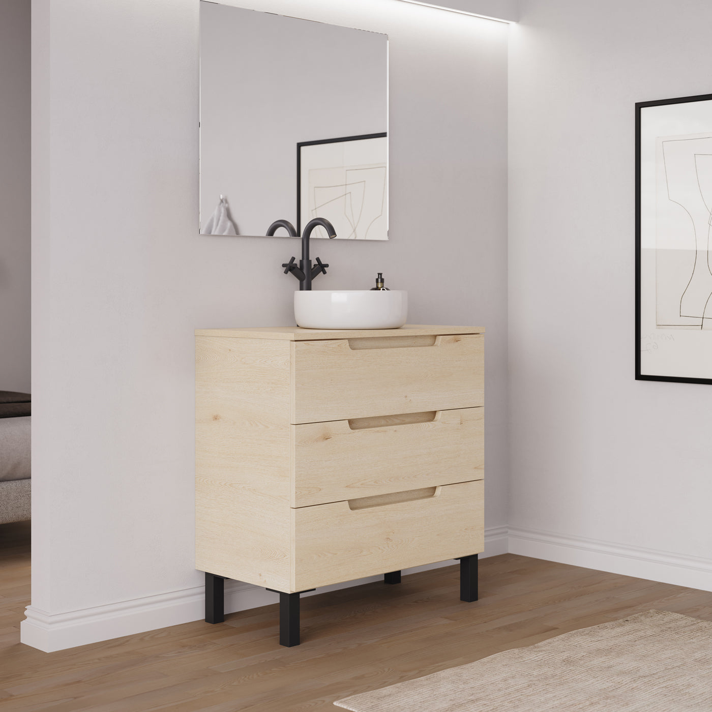 Ambiance meuble salle de bain RIZA 80cm calima vasque ares vue profil