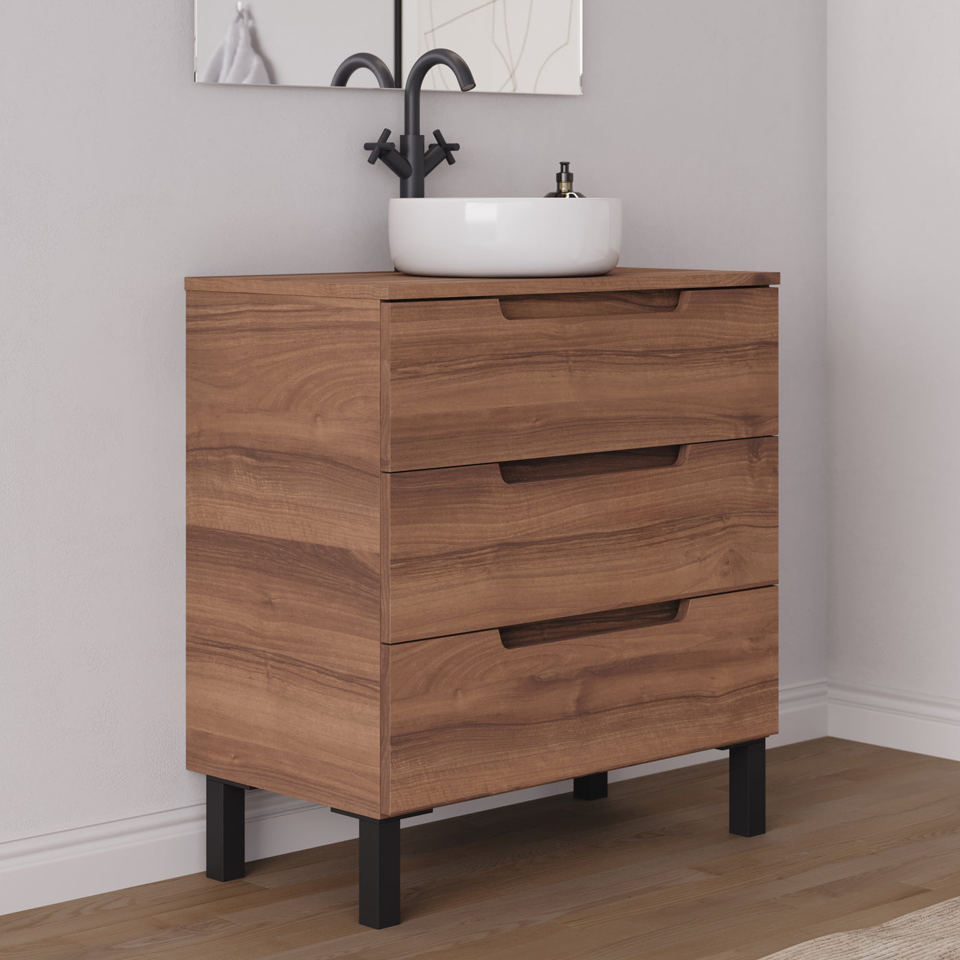 Meuble salle de bain RIZA 80cm noyer vasque ares vue profil