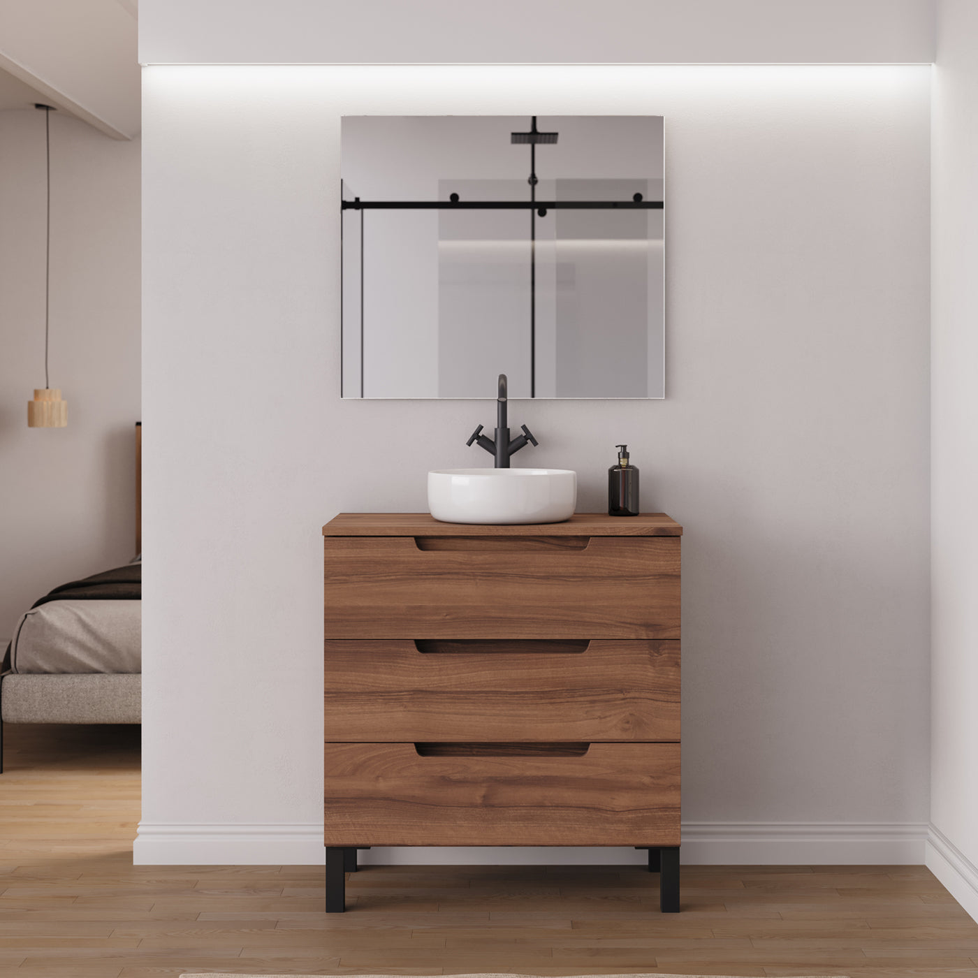 Ambiance meuble salle de bain RIZA 80cm noyer vasque ares