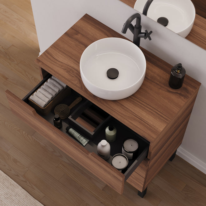 Meuble salle de bain RIZA 80cm noyer vasque ares vue dessus