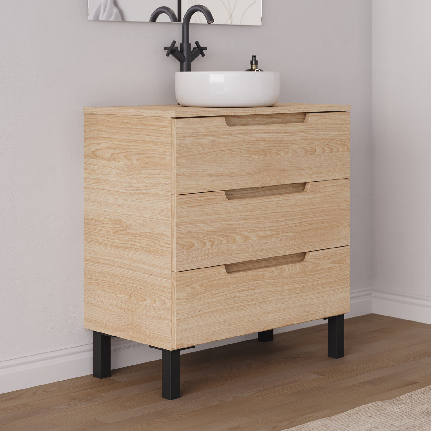 Meuble salle de bain RIZA 80cm roble era vasque ares vue profil