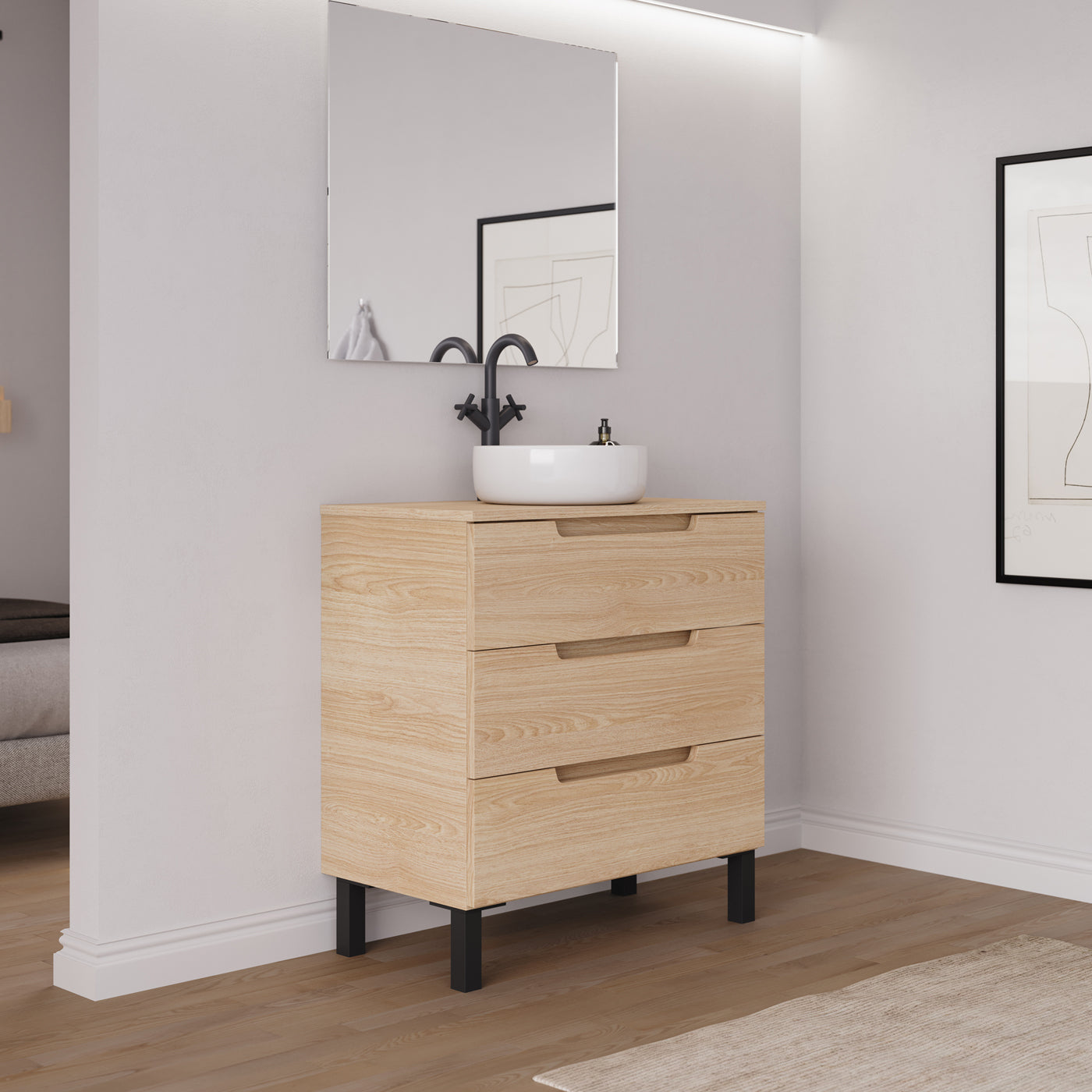 Ambiance meuble salle de bain RIZA 80cm roble era vasque ares vue profil