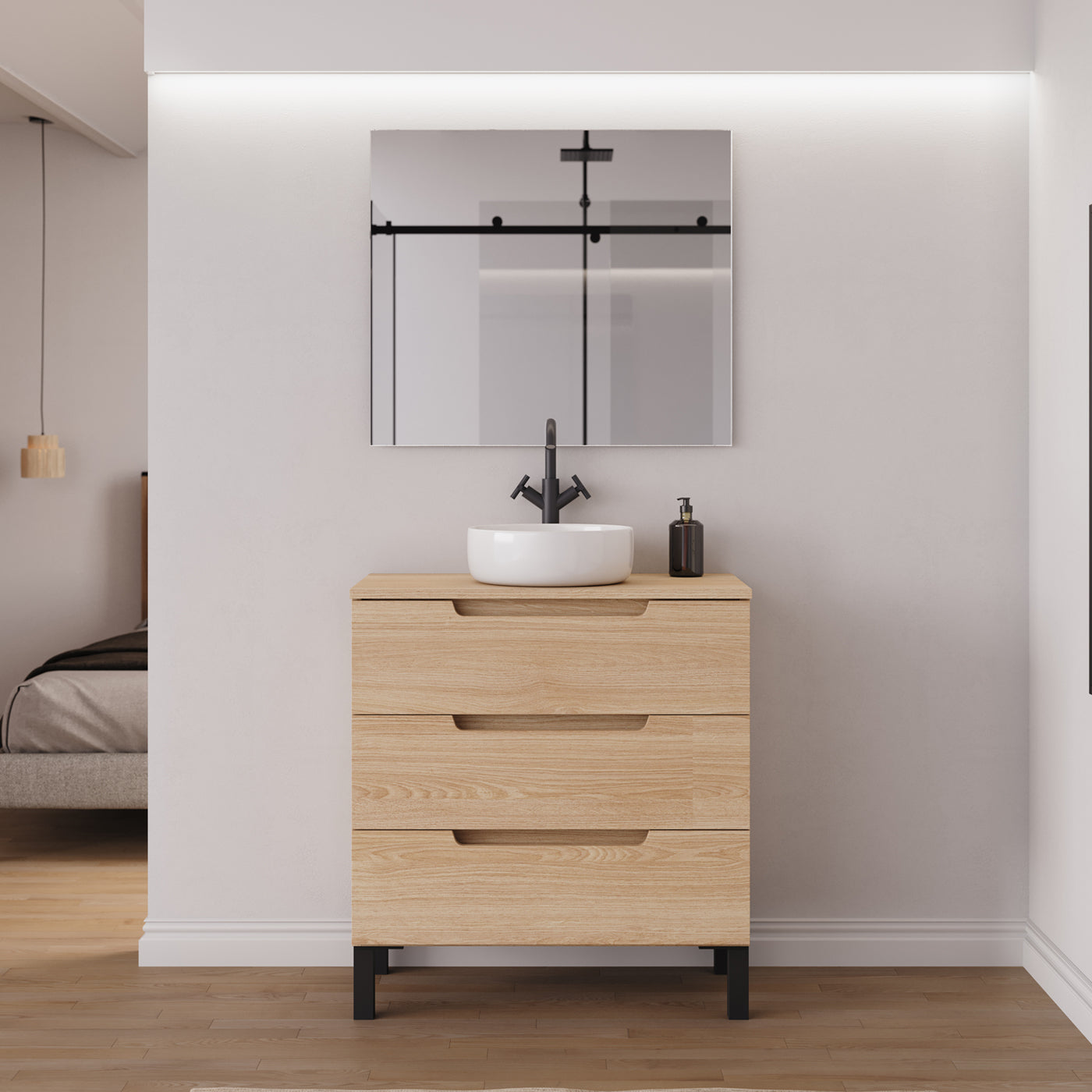 Ambiance meuble salle de bain RIZA 80cm roble era vasque ares