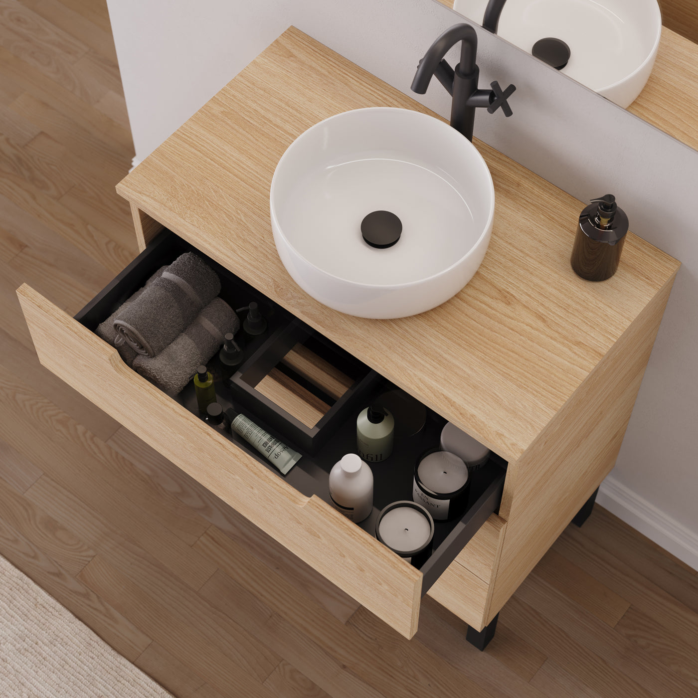 Meuble salle de bain RIZA 80cm roble era vasque ares vue dessus