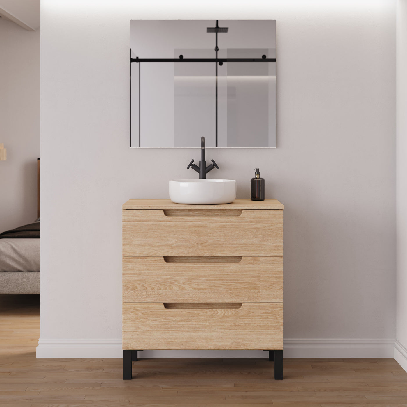 Meuble salle de bain RIZA 80cm roble era vasque ares miroir