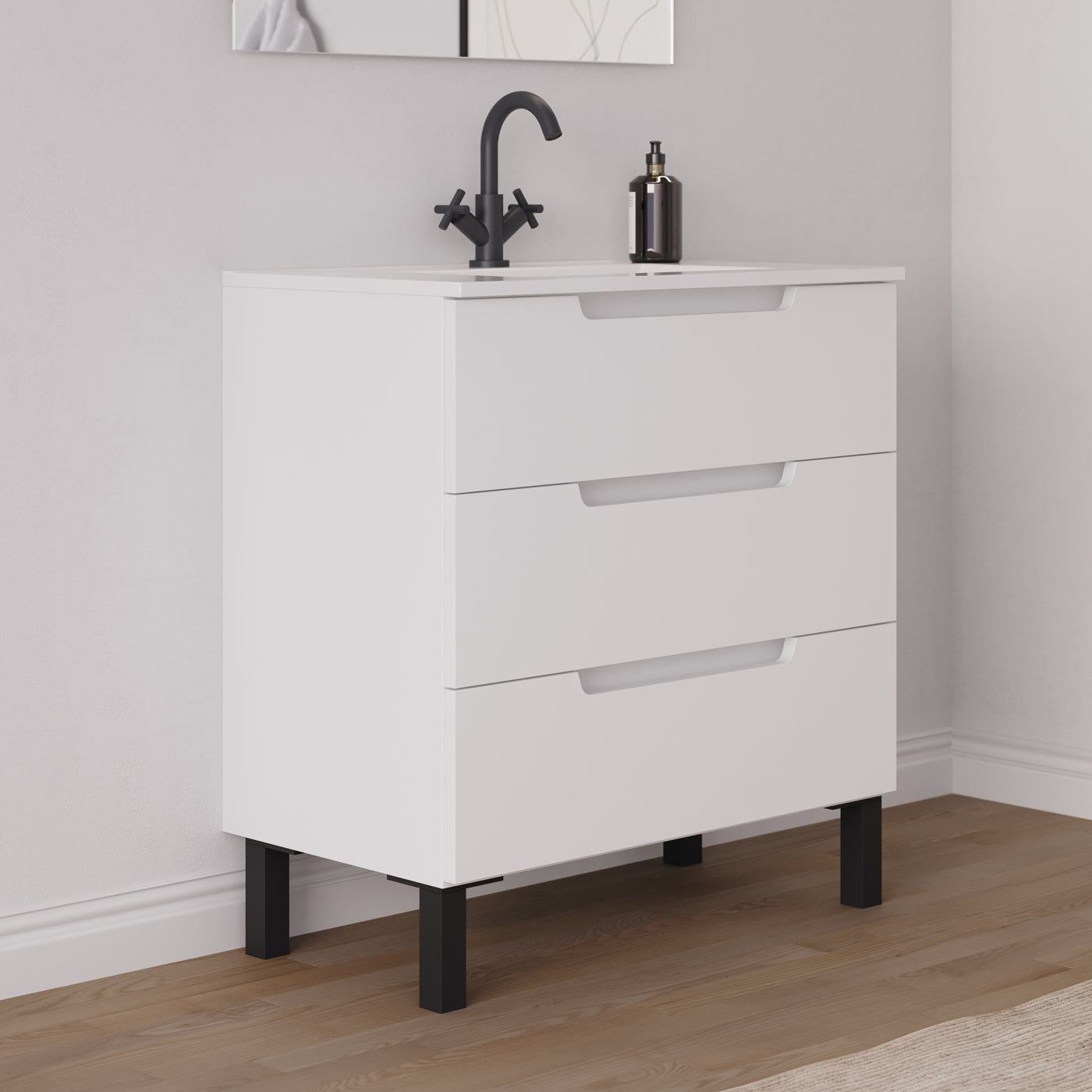 Meuble salle de bain RIZA 80cm blanc vue profil