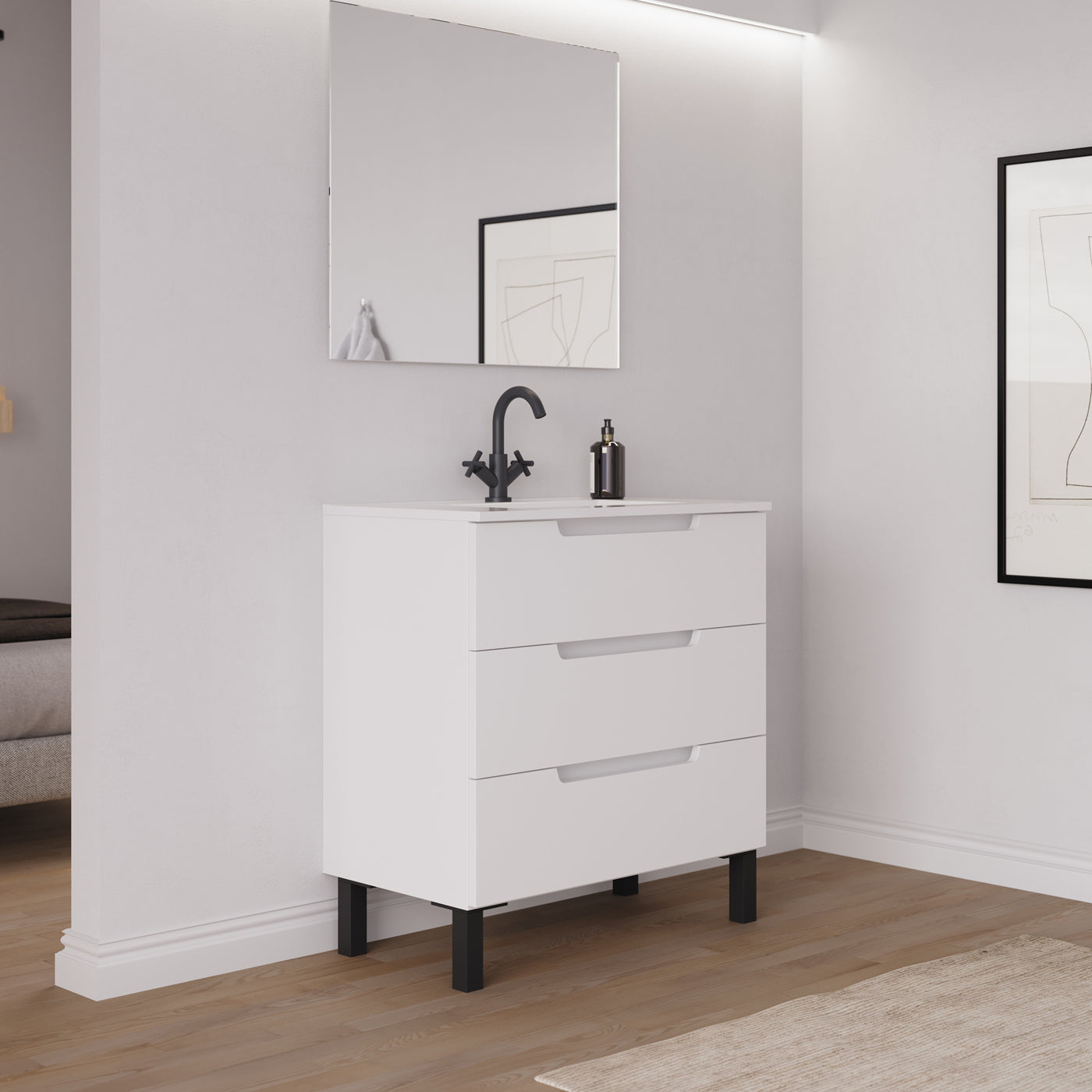 Ensemble Meuble salle de bain RIZA 80cm blanc vue profil