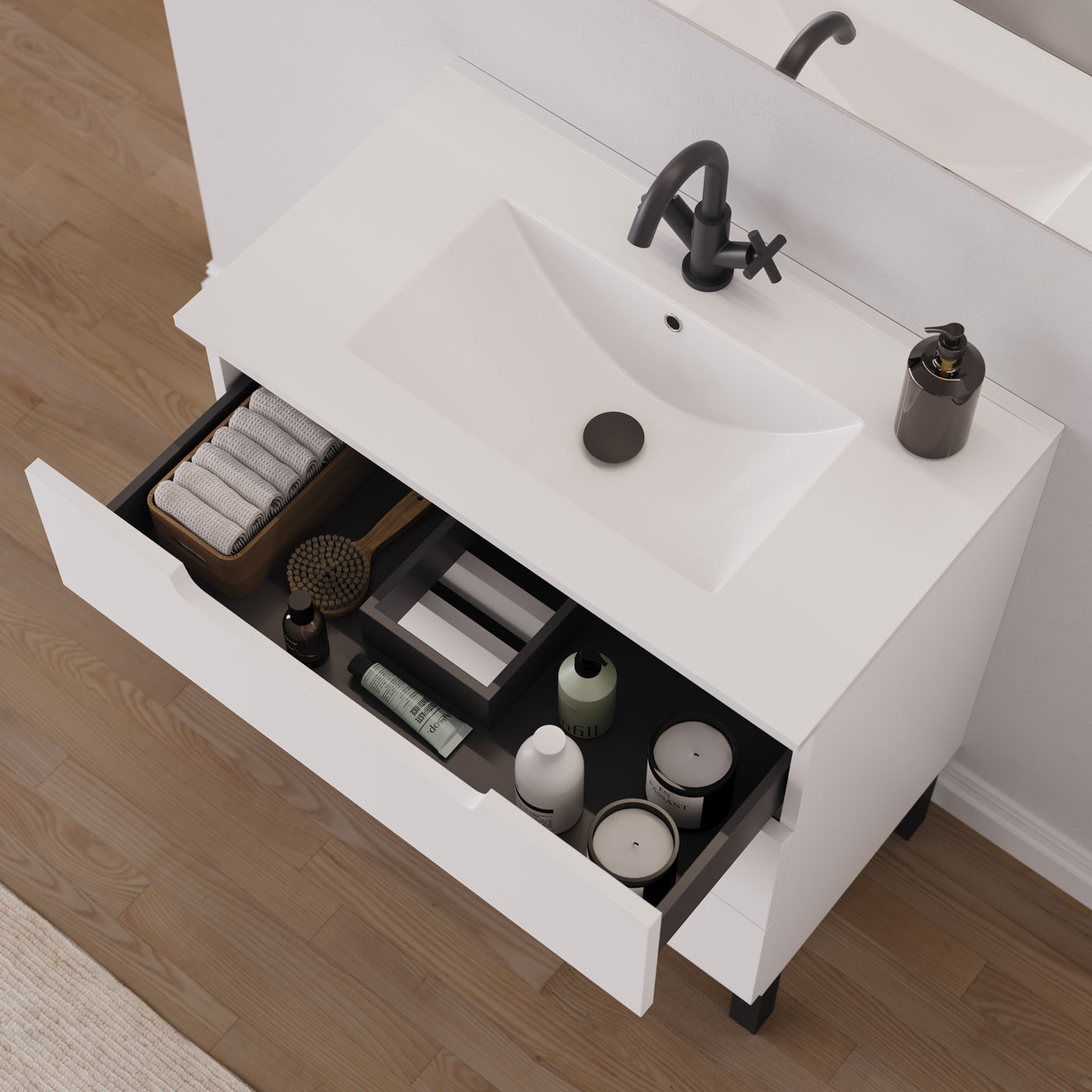 Meuble salle de bain RIZA 80cm blanc vue dessus