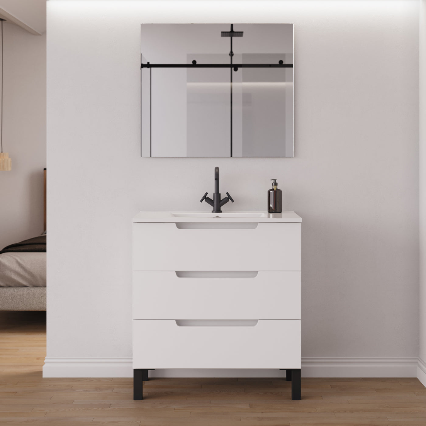 Meuble salle de bain RIZA 80cm blanc miroir