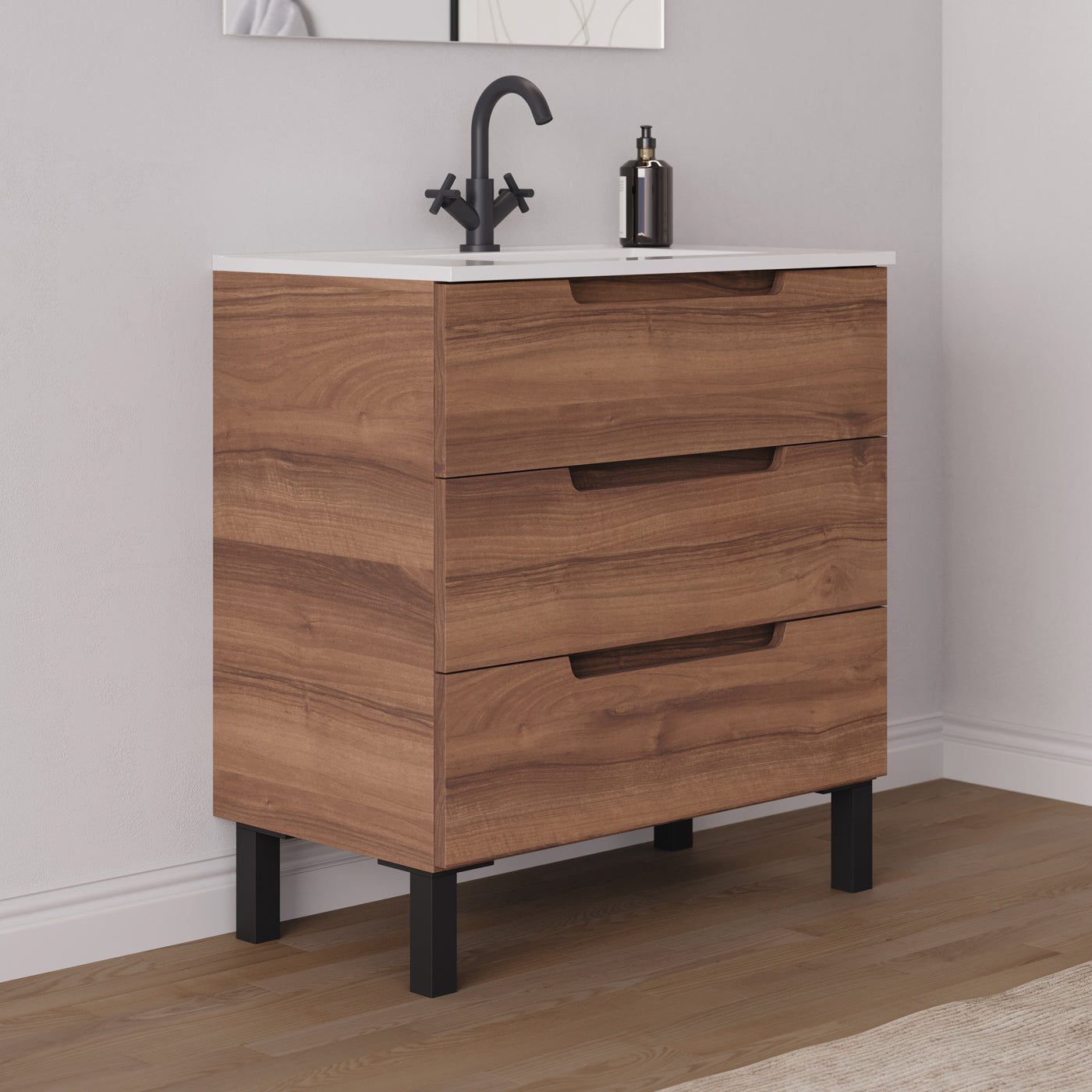 Meuble salle de bain RIZA 80cm noyer vue profil