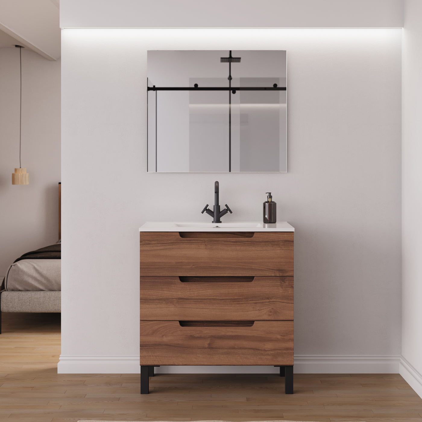 Ensemble Meuble salle de bain RIZA 80cm noyer