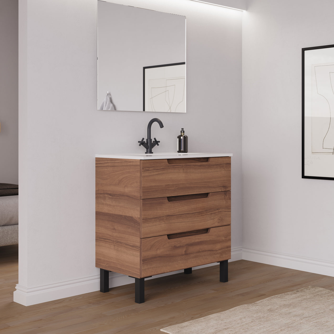 Ensemble Meuble salle de bain RIZA 80cm noyer vue profil