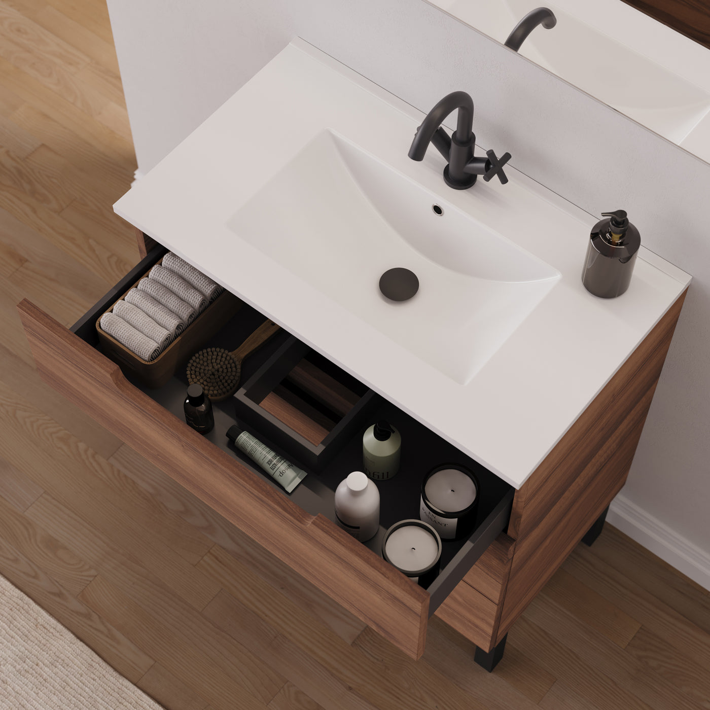 Meuble salle de bain RIZA 80cm noyer vue dessus