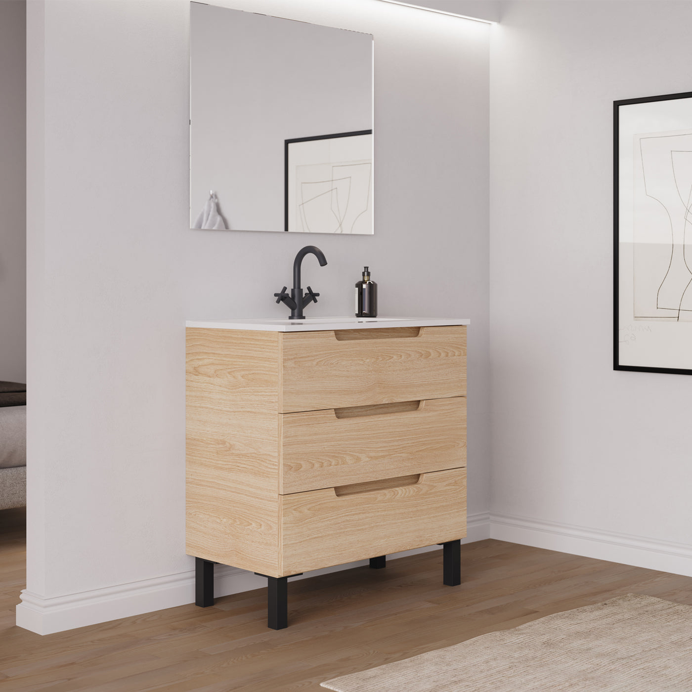 Ensemble Meuble salle de bain RIZA 80cm roble era vue profil