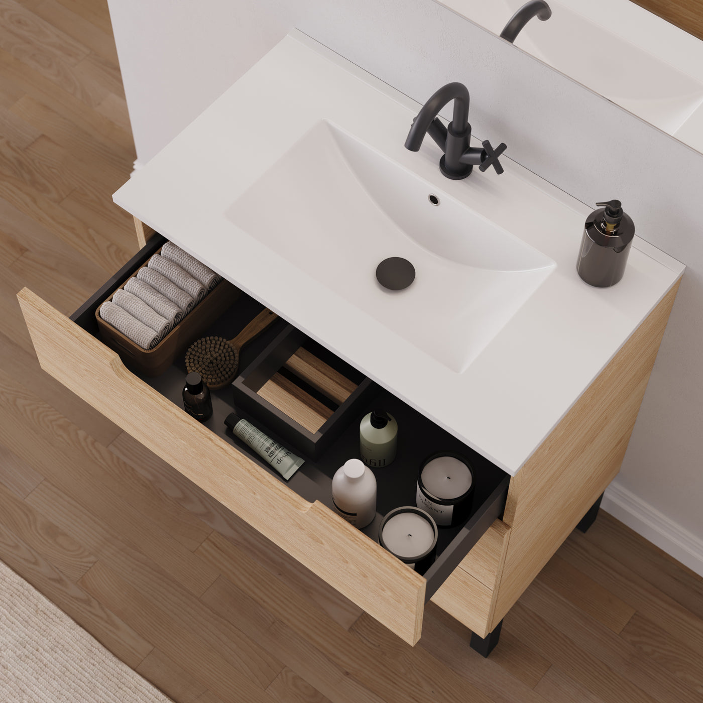 Meuble salle de bain RIZA 80cm roble era vue dessus