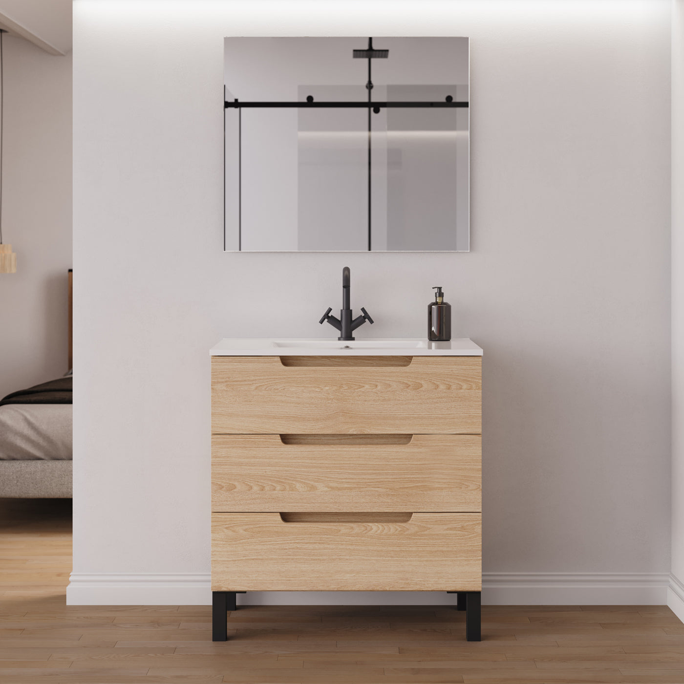 Meuble salle de bain RIZA 80cm roble era miroir