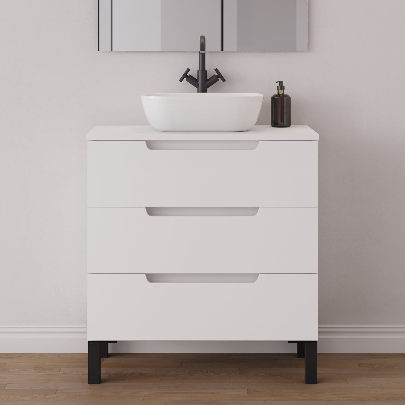 Meuble salle de bain RIZA 80cm blanc vasque zeus vue profil