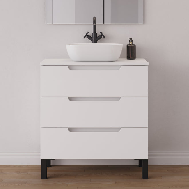 Meuble salle de bain RIZA 80cm blanc vasque zeus vue profil
