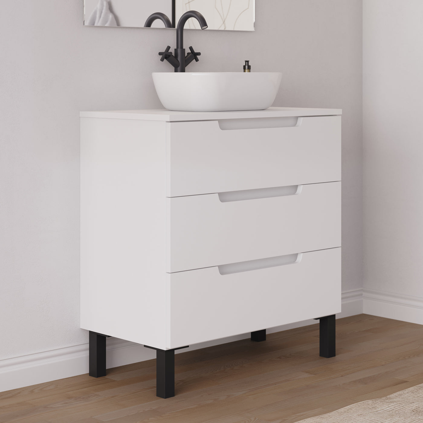 Meuble salle de bain RIZA 80cm blanc vasque zeus vue profil