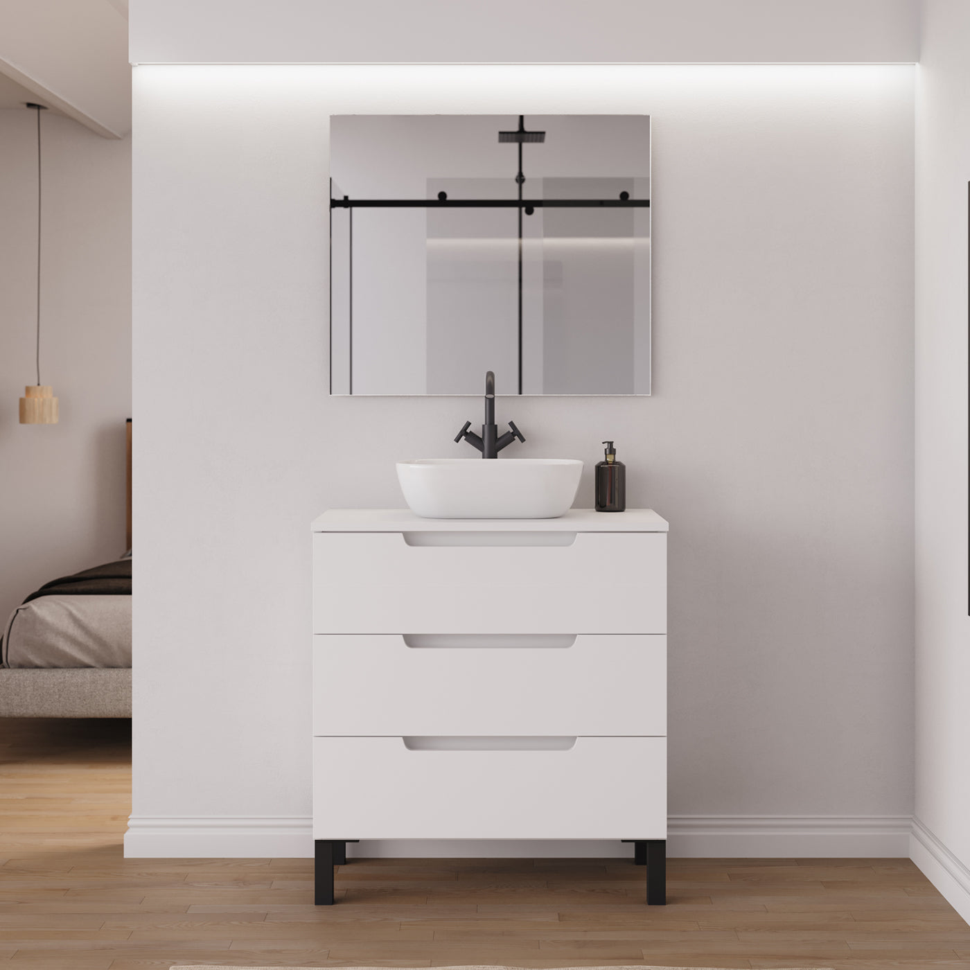 Ambiance meuble salle de bain RIZA 80cm blanc vasque zeus