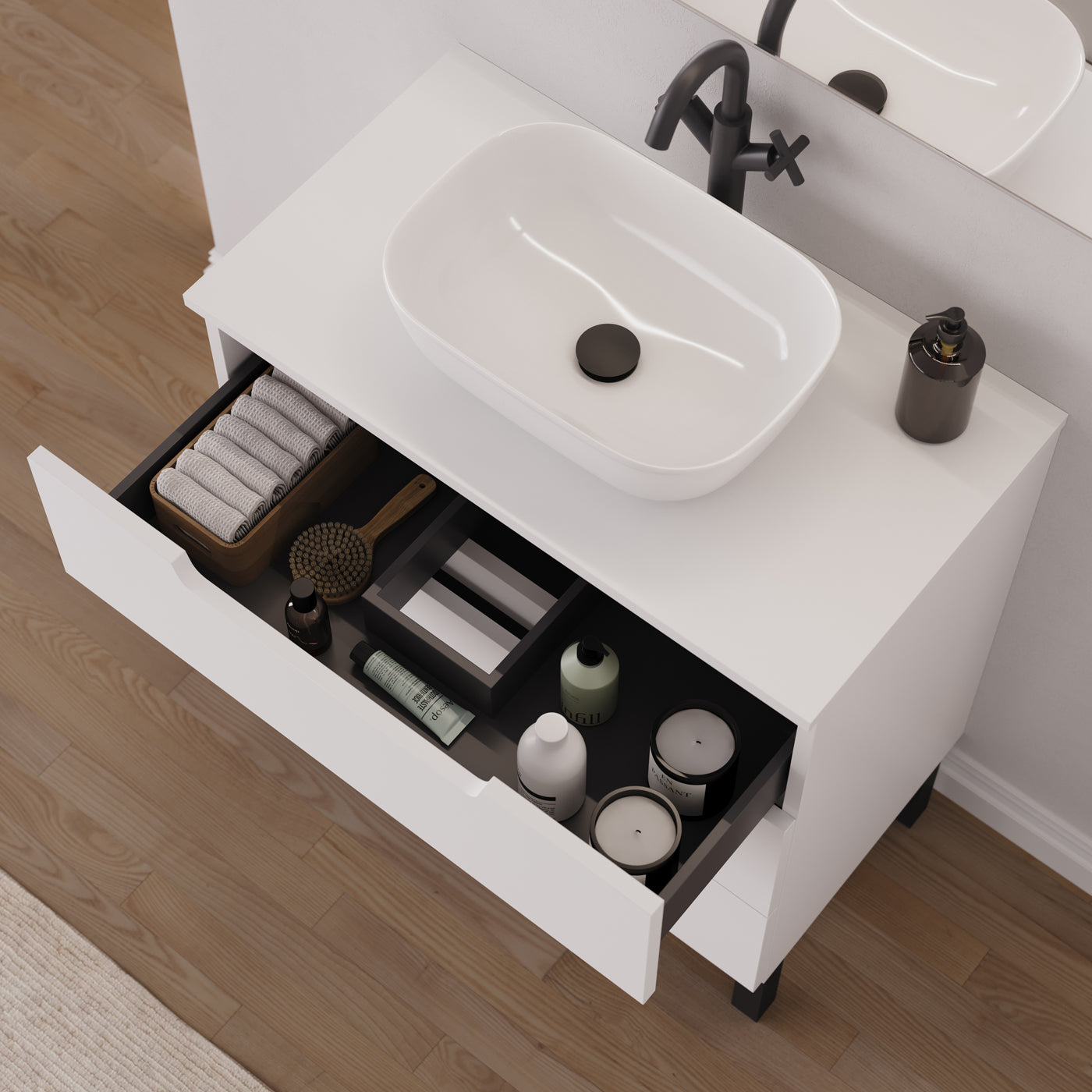Meuble salle de bain RIZA 80cm blanc vasque zeus vue dessus